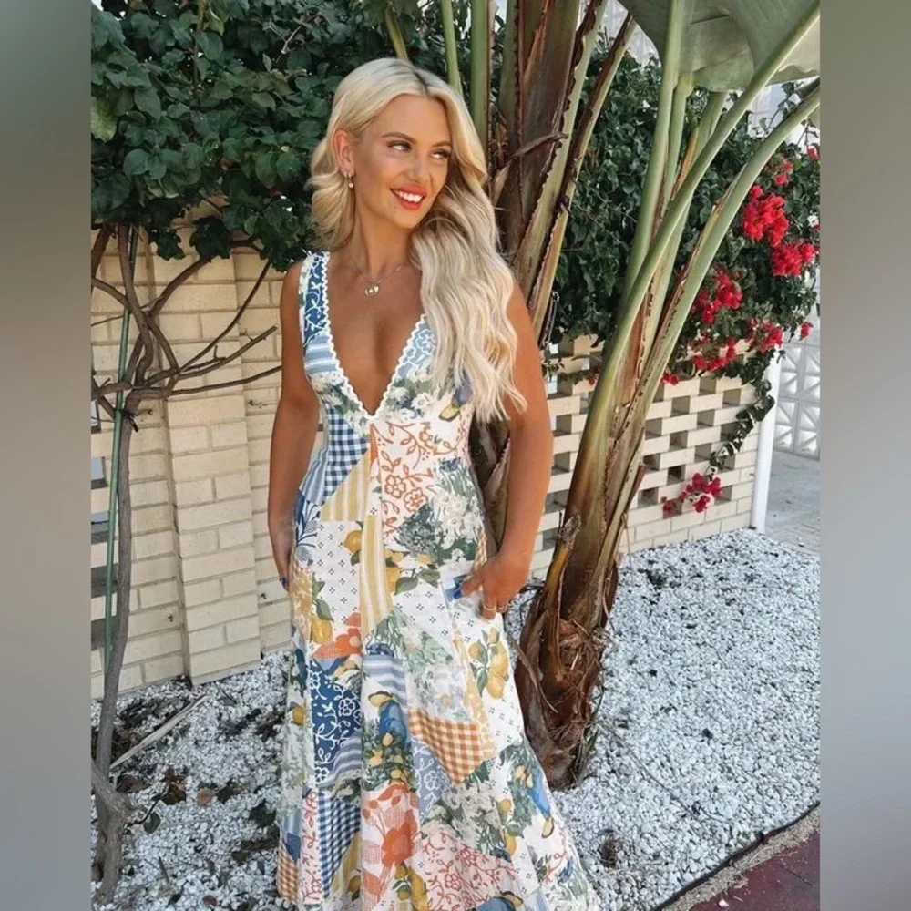 Amalfi Limicello Maxi Dress In All Over Print, A Line Maxi Dress - Picture 1 of 13